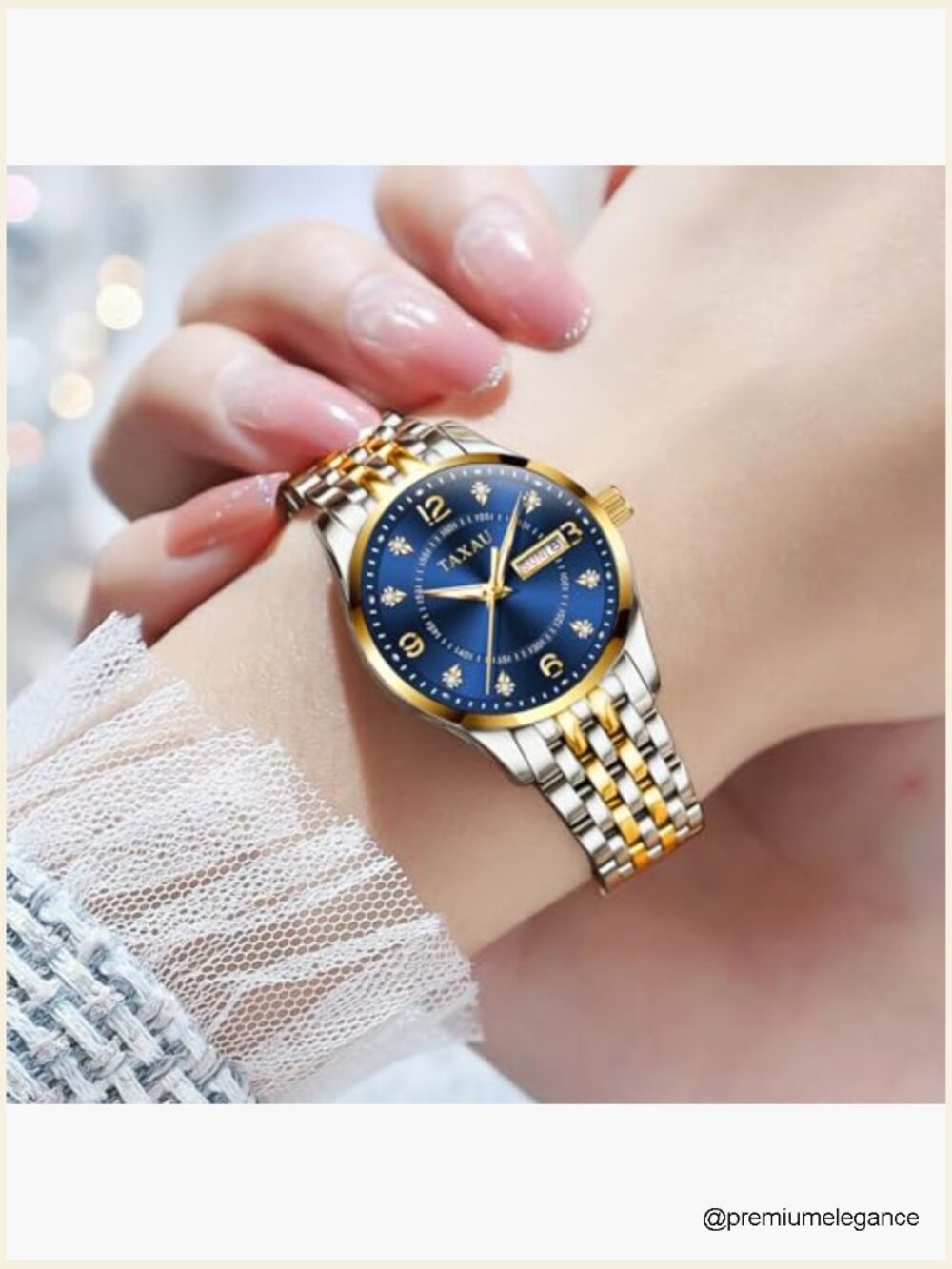 Gold Silver Two Tone Women Stainless Steel Watch Dress Quartz Day Date Water - Picture 3 of 7
